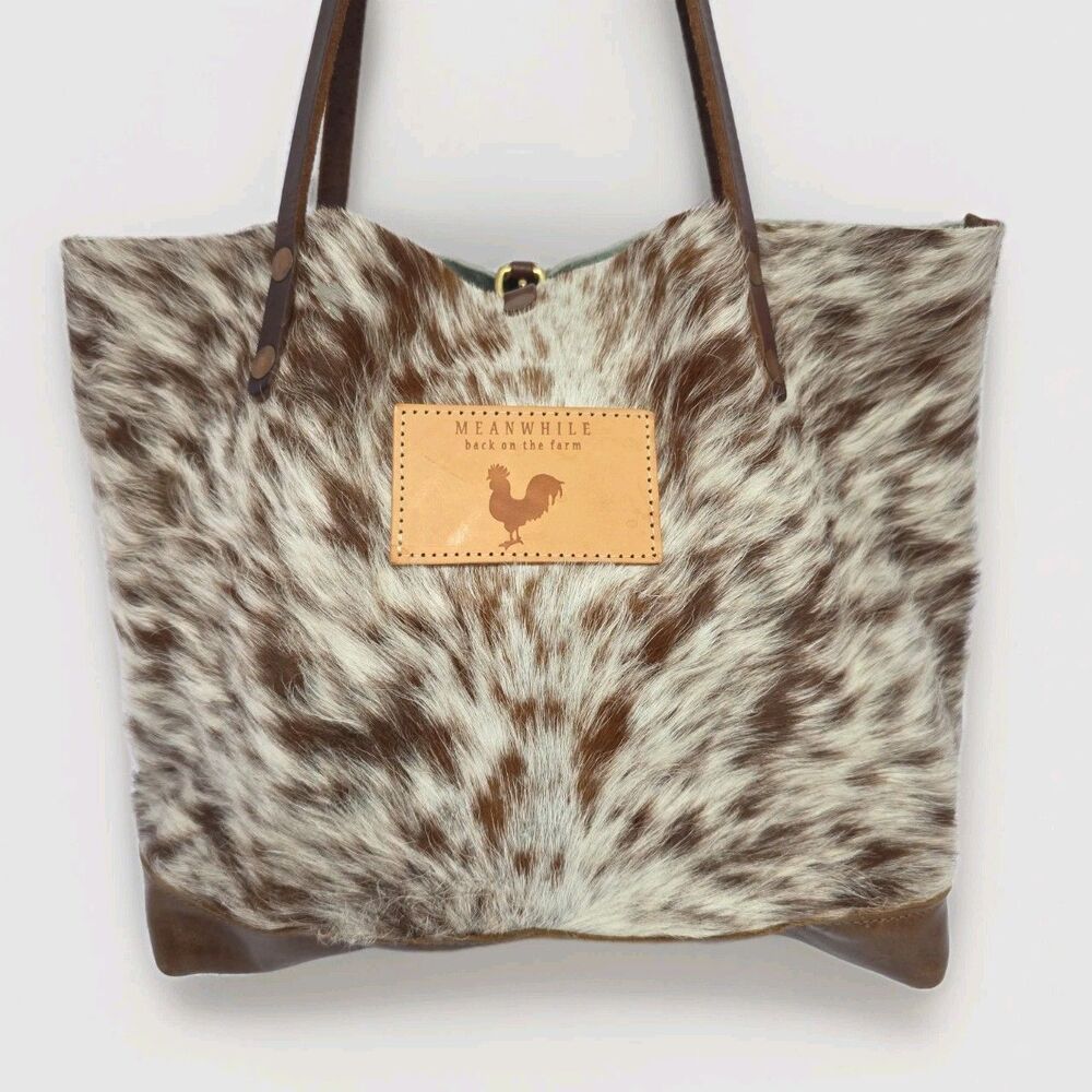 Meanwhile Back on the Farm Hair On Hide Cow XL 16" TOTE BAG AUTHENTIC $375